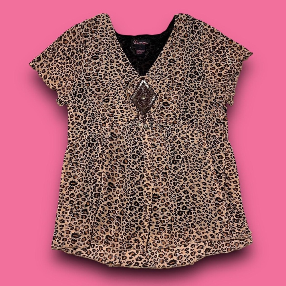 Y2K Leopard Print Beaded Going Out Top Size Petite Large Indie Sleaze Fairycore